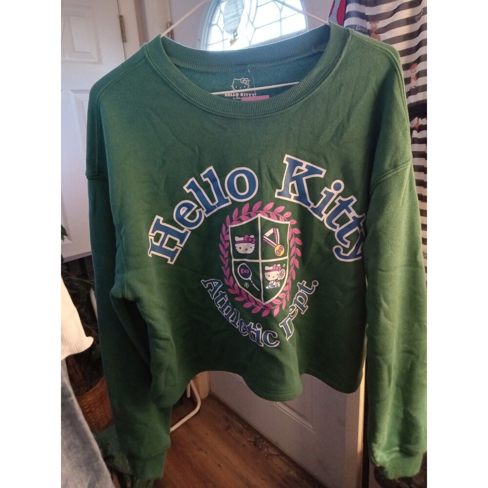 Size Medium Women's Hello Kitty Athletic Dept. Graphic Cropped Sweatshirt -Green